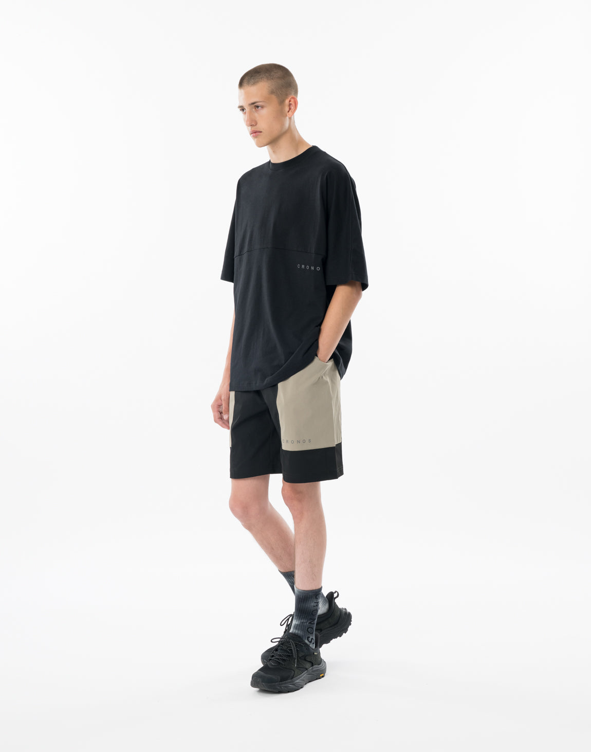 CRONOS FUSED CARGO SHORTS【BLACK×GREIGE】