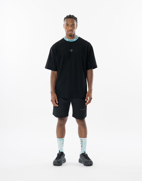 CRONOS AIR MESH JACQUARD COLLAR TEE【BLACK×BLUE】
