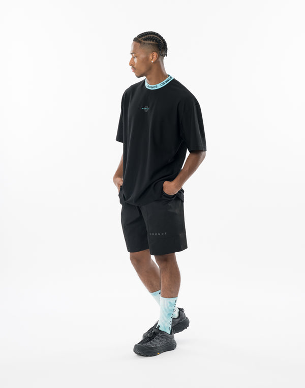 CRONOS AIR MESH JACQUARD COLLAR TEE【BLACK×BLUE】