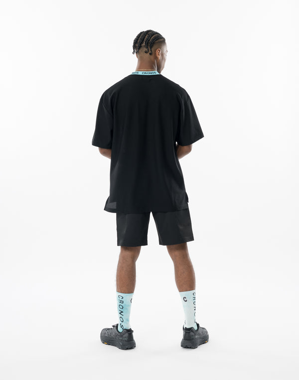 CRONOS AIR MESH JACQUARD COLLAR TEE【BLACK×BLUE】