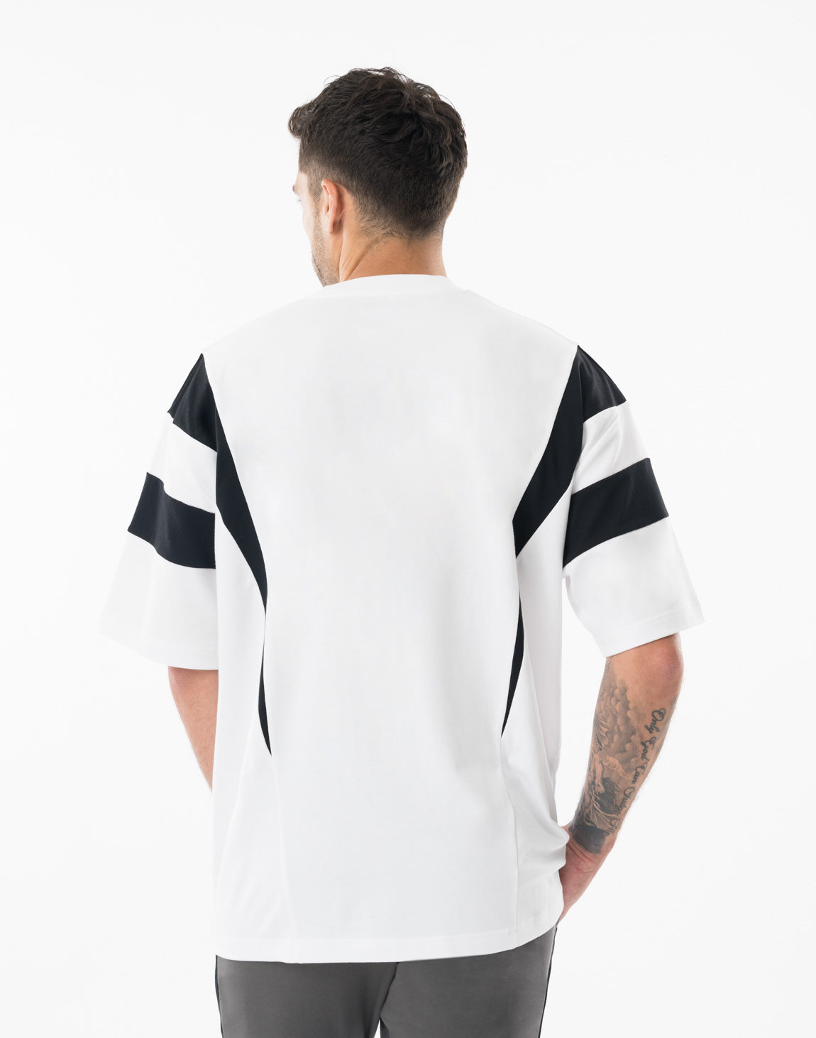 CRONOS ホワイト Tシャツ 7部丈 CRONOS DOUBLE STRIPES OVERSIZE T-SHIRTS【WHITE】