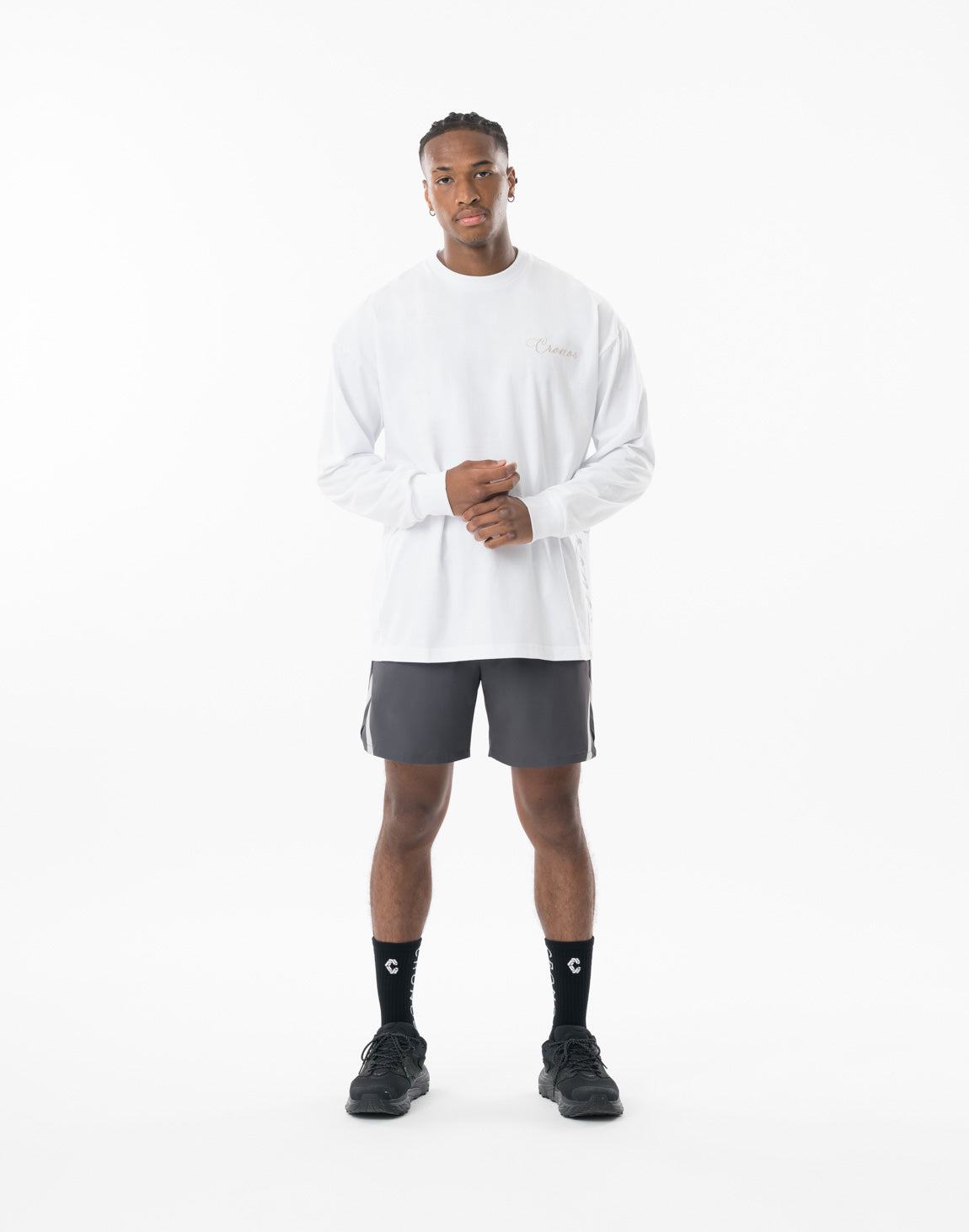 CRONOS グレー ホワイト ショートパンツ CRONOS Reflective Stretch Shorts【D.GRAY】
