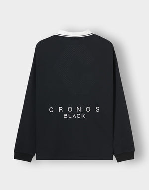 CRONOS BLACK KNIT-NECK HALF ZIP L/S TEE【BLACK】