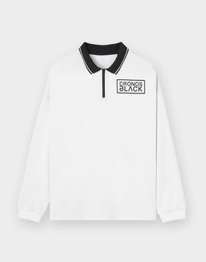 CRONOS BLACK KNIT-NECK HALF ZIP L/S TEE【WHITE】