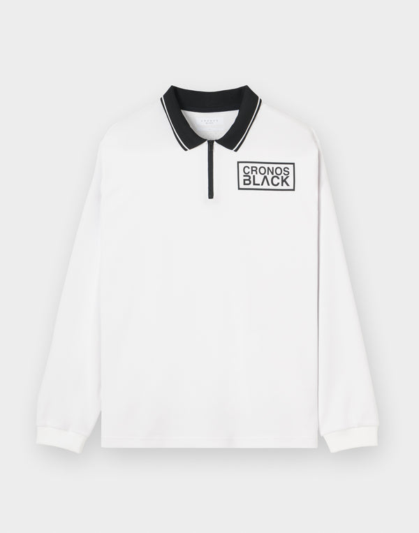 CRONOS BLACK KNIT-NECK HALF ZIP L/S TEE【WHITE】