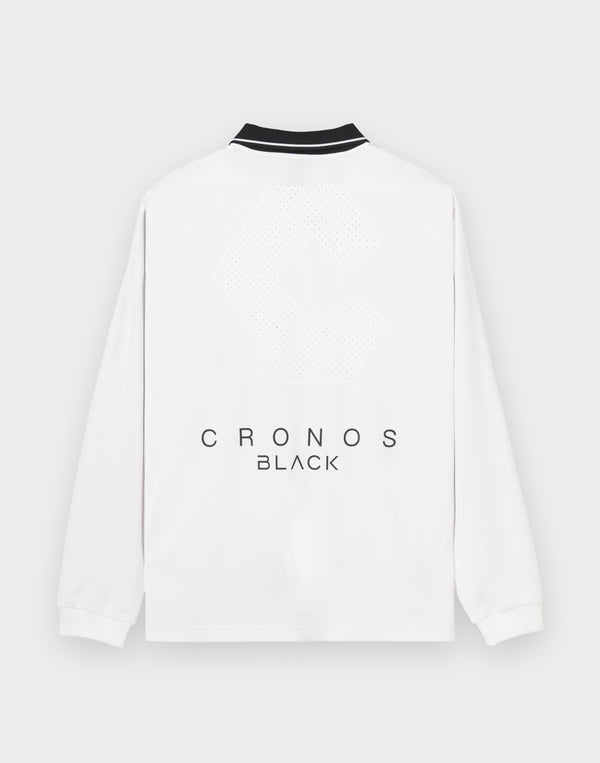 CRONOS BLACK KNIT-NECK HALF ZIP L/S TEE【WHITE】