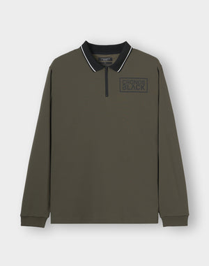 CRONOS BLACK KNIT-NECK HALF ZIP L/S TEE【GRAY】