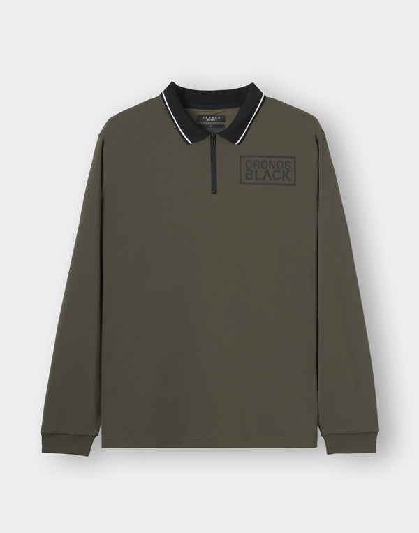 CRONOS BLACK KNIT-NECK HALF ZIP L/S TEE【GRAY】