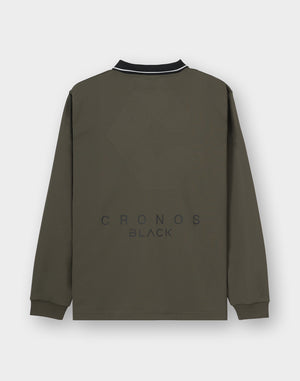 CRONOS BLACK KNIT-NECK HALF ZIP L/S TEE【GRAY】