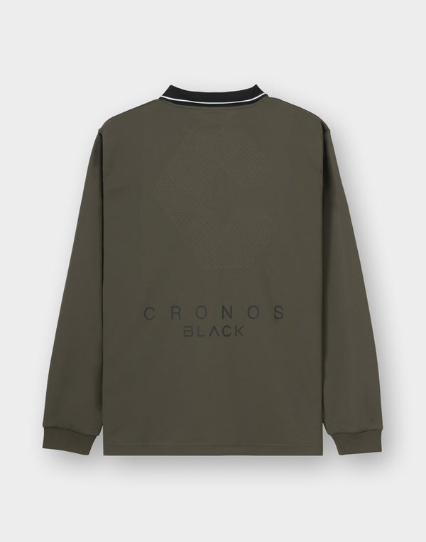 CRONOS BLACK KNIT-NECK HALF ZIP L/S TEE【GRAY】