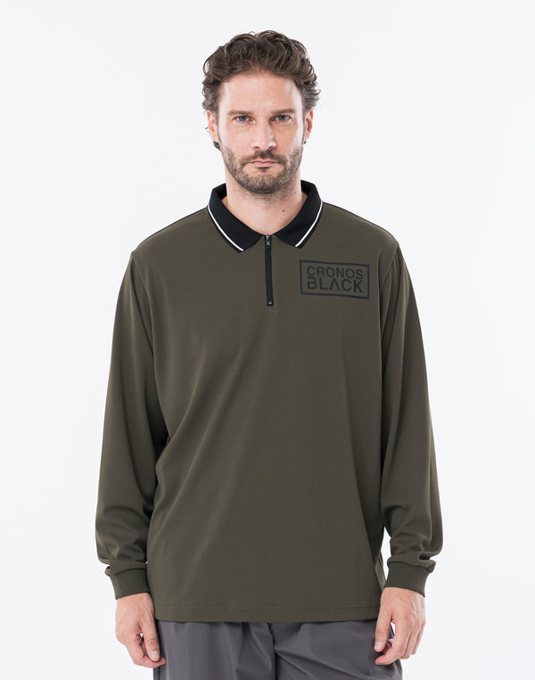 CRONOS BLACK KNIT-NECK HALF ZIP L/S TEE【GRAY】