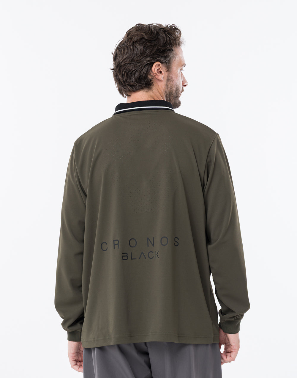CRONOS BLACK KNIT-NECK HALF ZIP L/S TEE【GRAY】