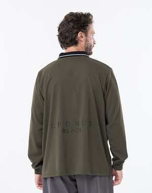 CRONOS BLACK KNIT-NECK HALF ZIP L/S TEE【GRAY】
