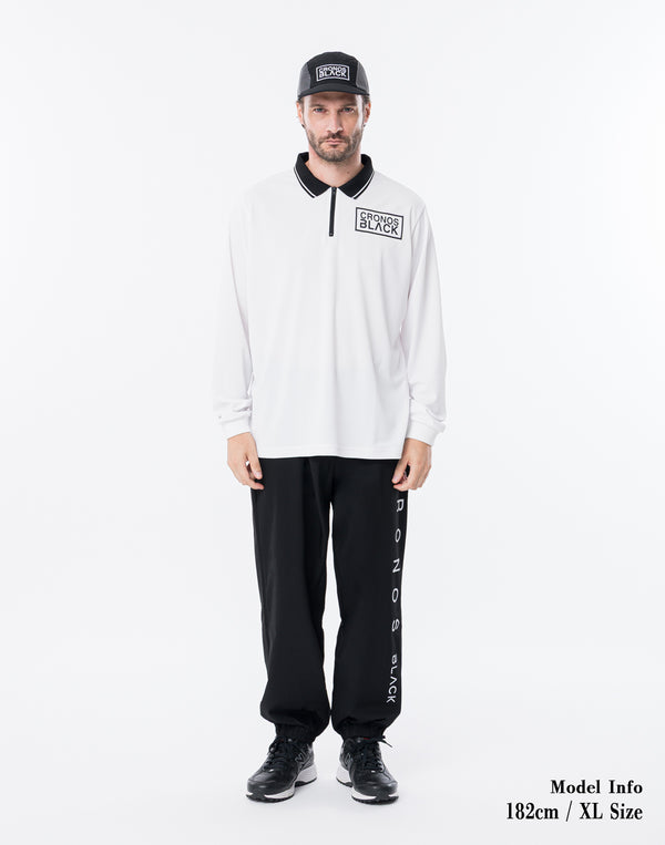 CRONOS BLACK KNIT-NECK HALF ZIP L/S TEE【WHITE】