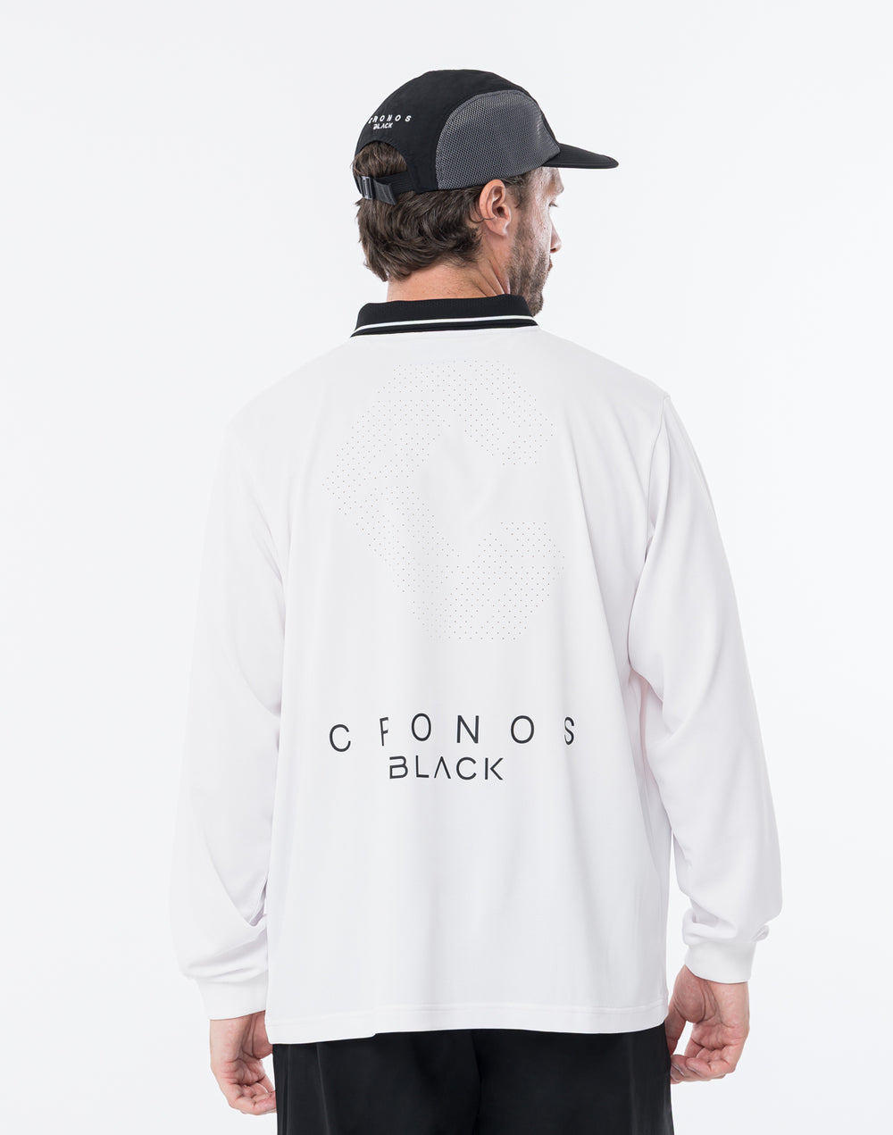 CRONOS BLACK KNIT-NECK HALF ZIP L/S TEE【WHITE】