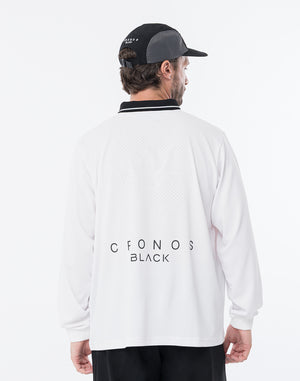 CRONOS BLACK KNIT-NECK HALF ZIP L/S TEE【WHITE】