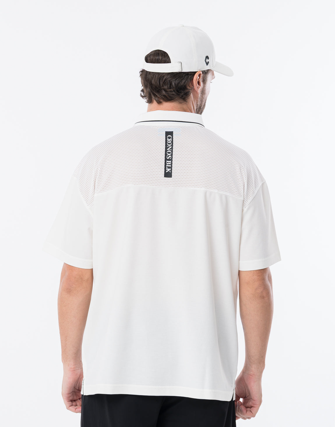CRONOS ハイネックポロシャツ ホワイト&ブラック CRONOS BLACK MOCK NECK LINE SHORT SLEEVE SHIRT【WHITE】