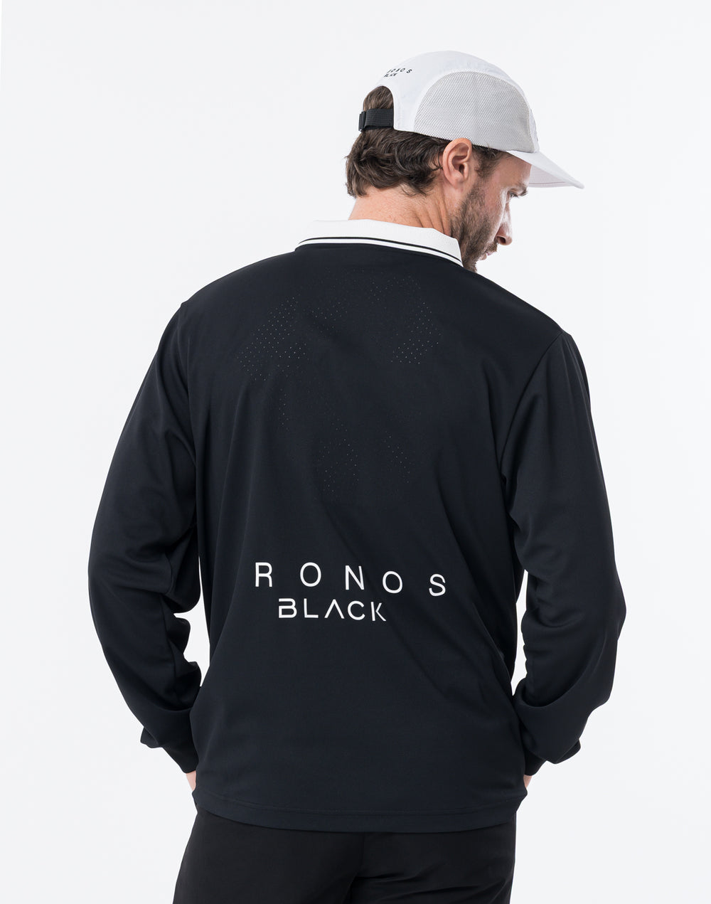 CRONOS BLACK KNIT-NECK HALF ZIP L/S TEE【BLACK】