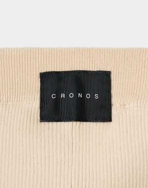 CRONOS 女款彈性羅紋針織長褲 [米色]
