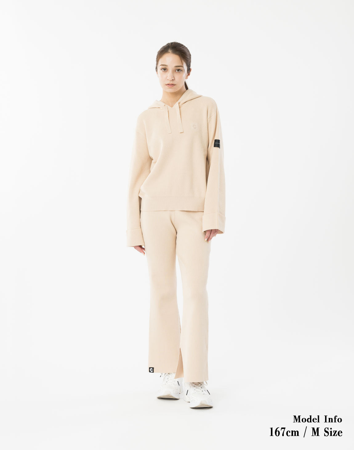 CRONOS WOMEN Flex Rib Knit Hoodie【BEIGE】
