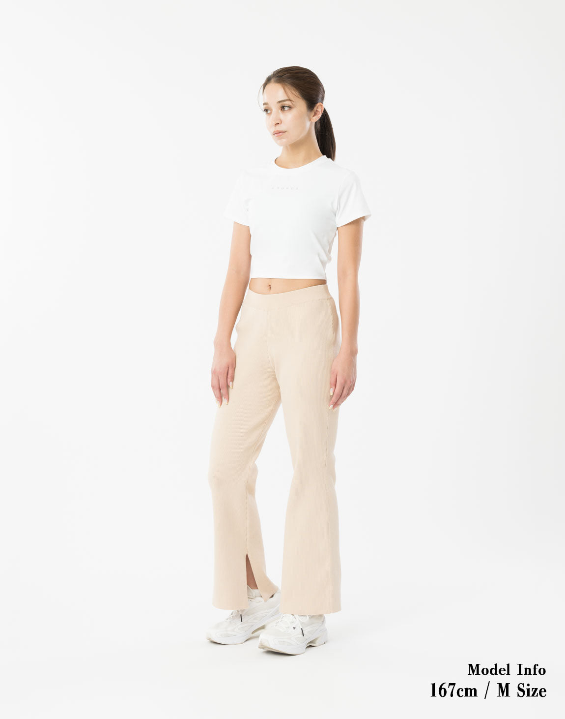 CRONOS WOMEN Flex Rib Knit Pants【BEIGE】