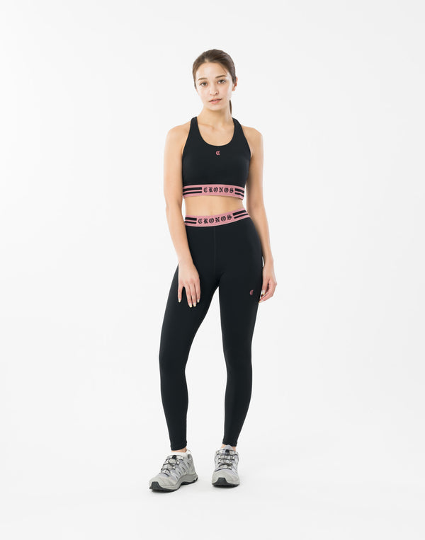 CRONOS WOMEN BLACK LETTER LEGGINGS【BLACK×PINK】