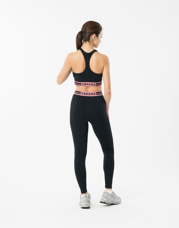 CRONOS WOMEN BLACK LETTER LEGGINGS【BLACK×PINK】