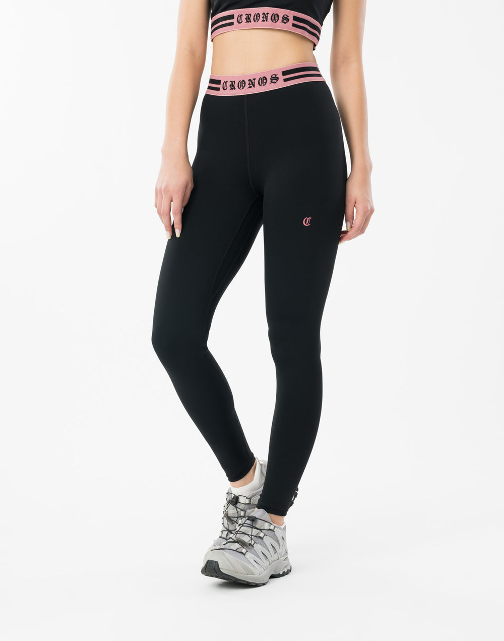 CRONOS WOMEN BLACK LETTER LEGGINGS【BLACK×PINK】