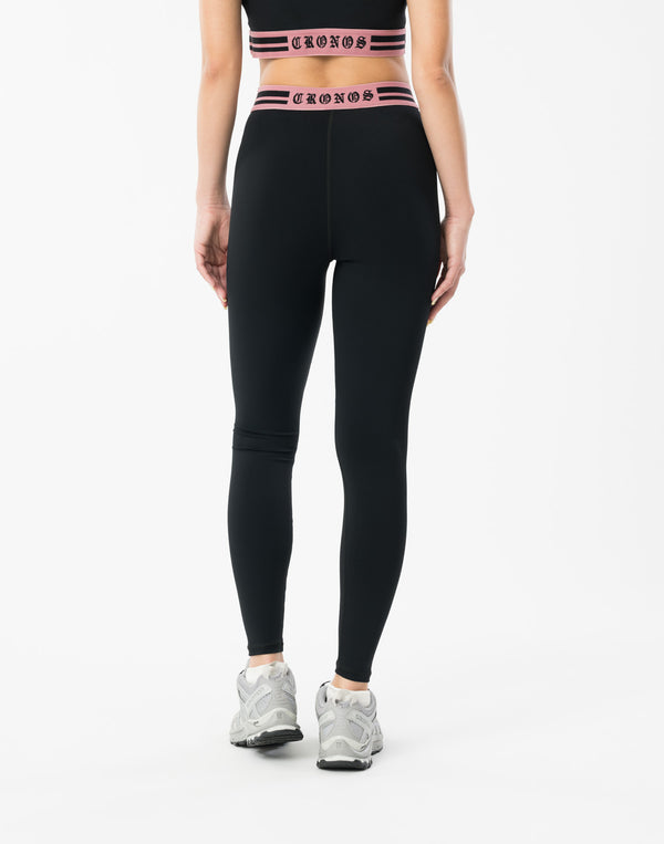 CRONOS WOMEN BLACK LETTER LEGGINGS【BLACK×PINK】