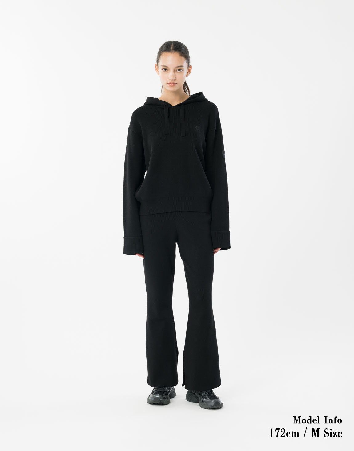 CRONOS WOMEN Flex Rib Knit Hoodie【BLACK】