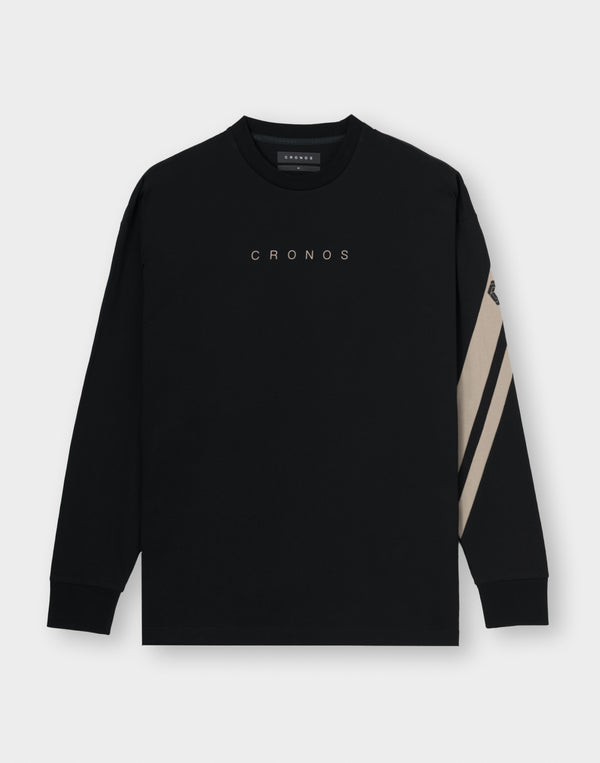 CRONOS CROSSLINE L/S TEE【BLACK×GREIGE】