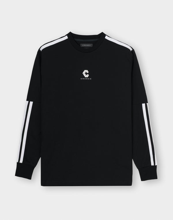 CRONOS TWIN STRIPE L/S TEE【BLACK×WHITE】