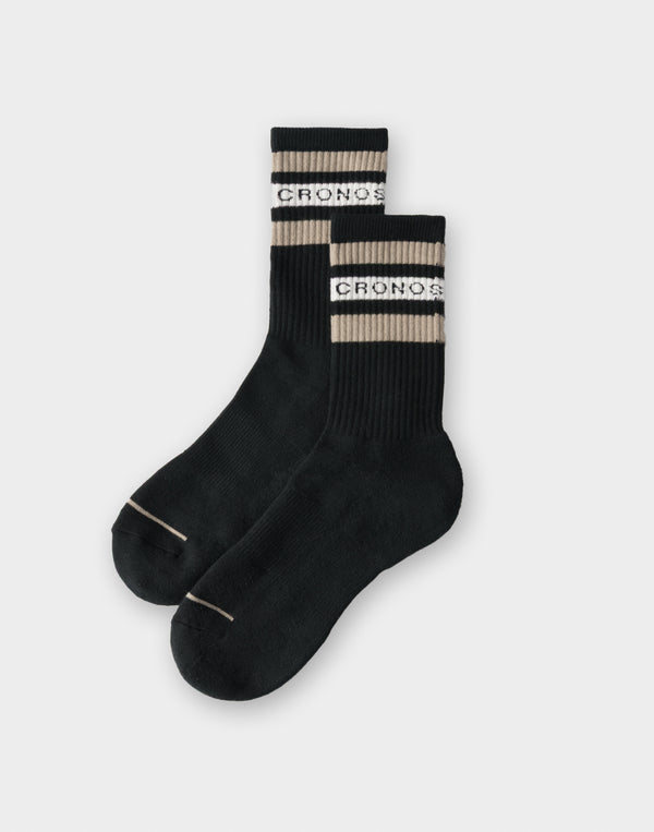 CRONOS Logo Band Socks【BLACK×GREIGE】