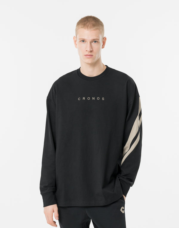 CRONOS CROSSLINE L/S TEE【BLACK×GREIGE】
