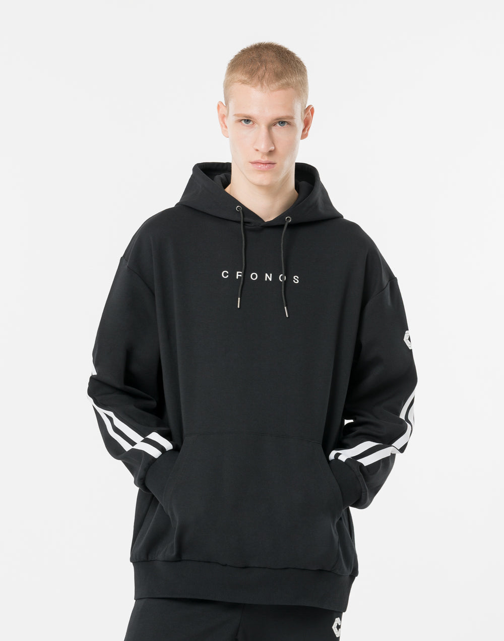 CRONOS TWIN STRIPE HOODIE【BLACK×WHITE】