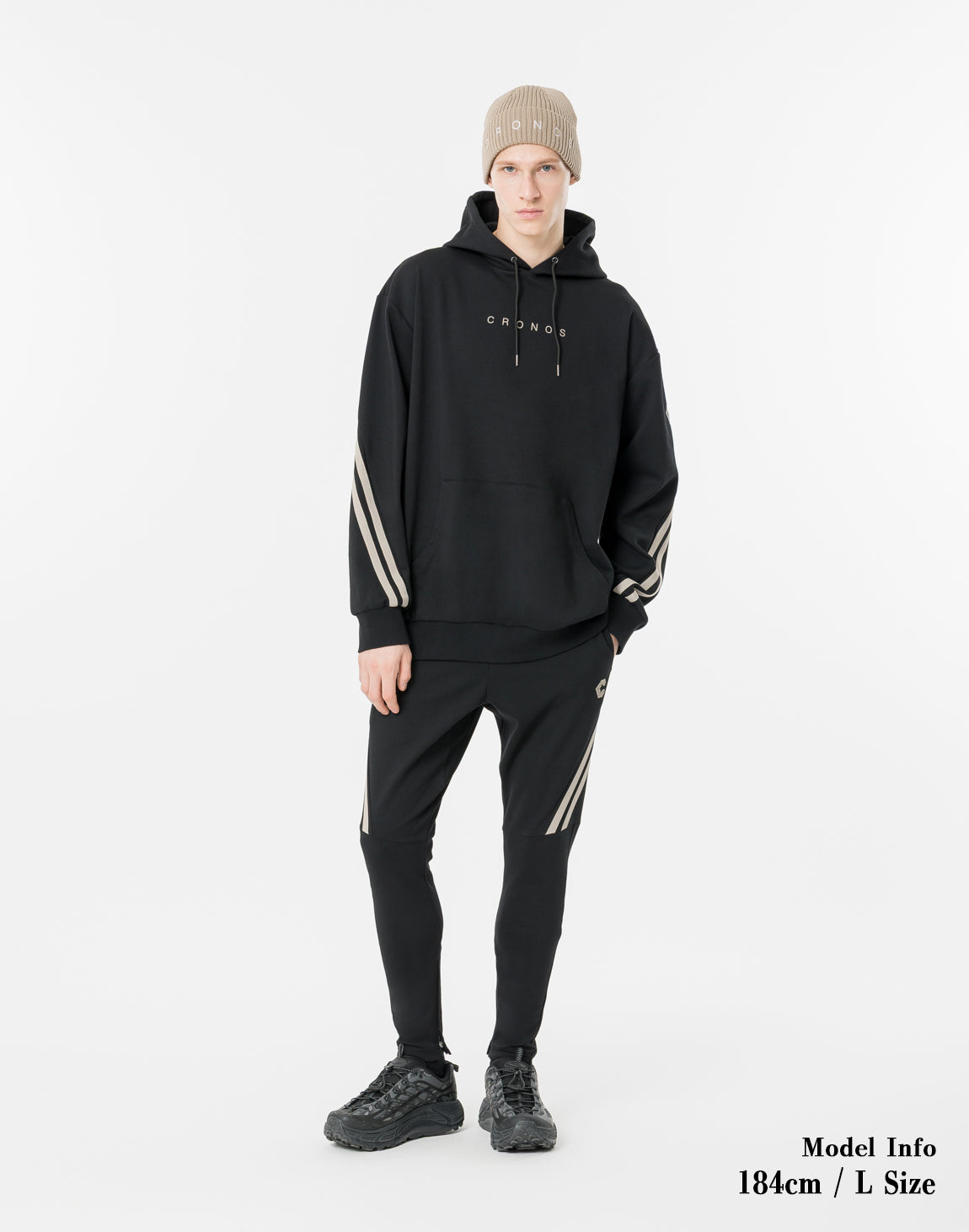 CRONOS TWIN STRIPE HOODIE【BLACK×GREIGE】