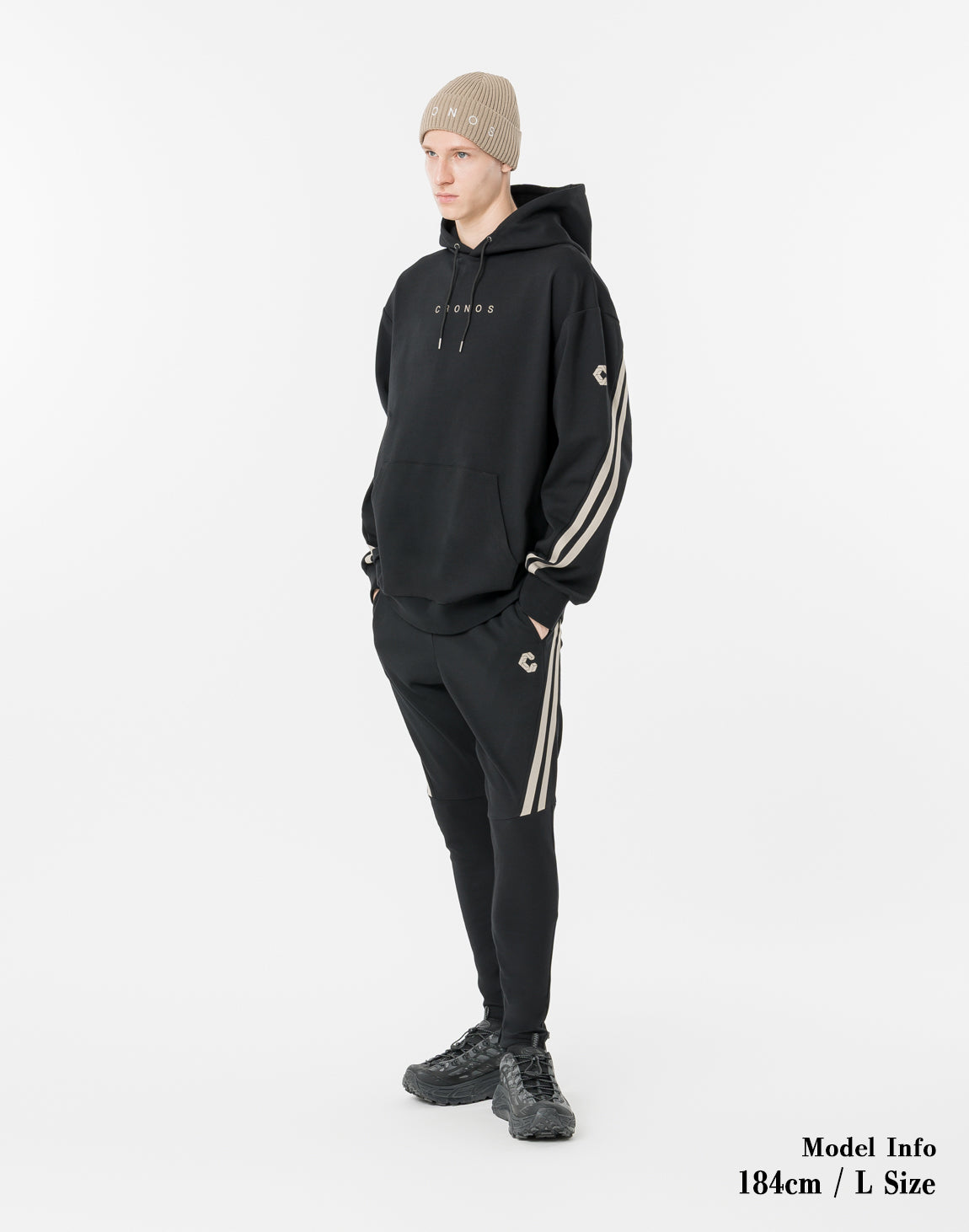 CRONOS TWIN STRIPE HOODIE【BLACK×GREIGE】