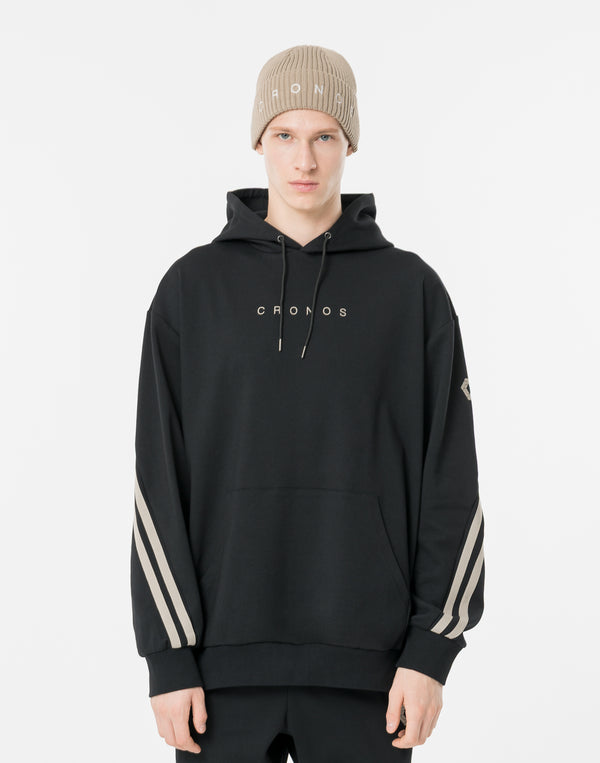 CRONOS TWIN STRIPE HOODIE【BLACK×GREIGE】