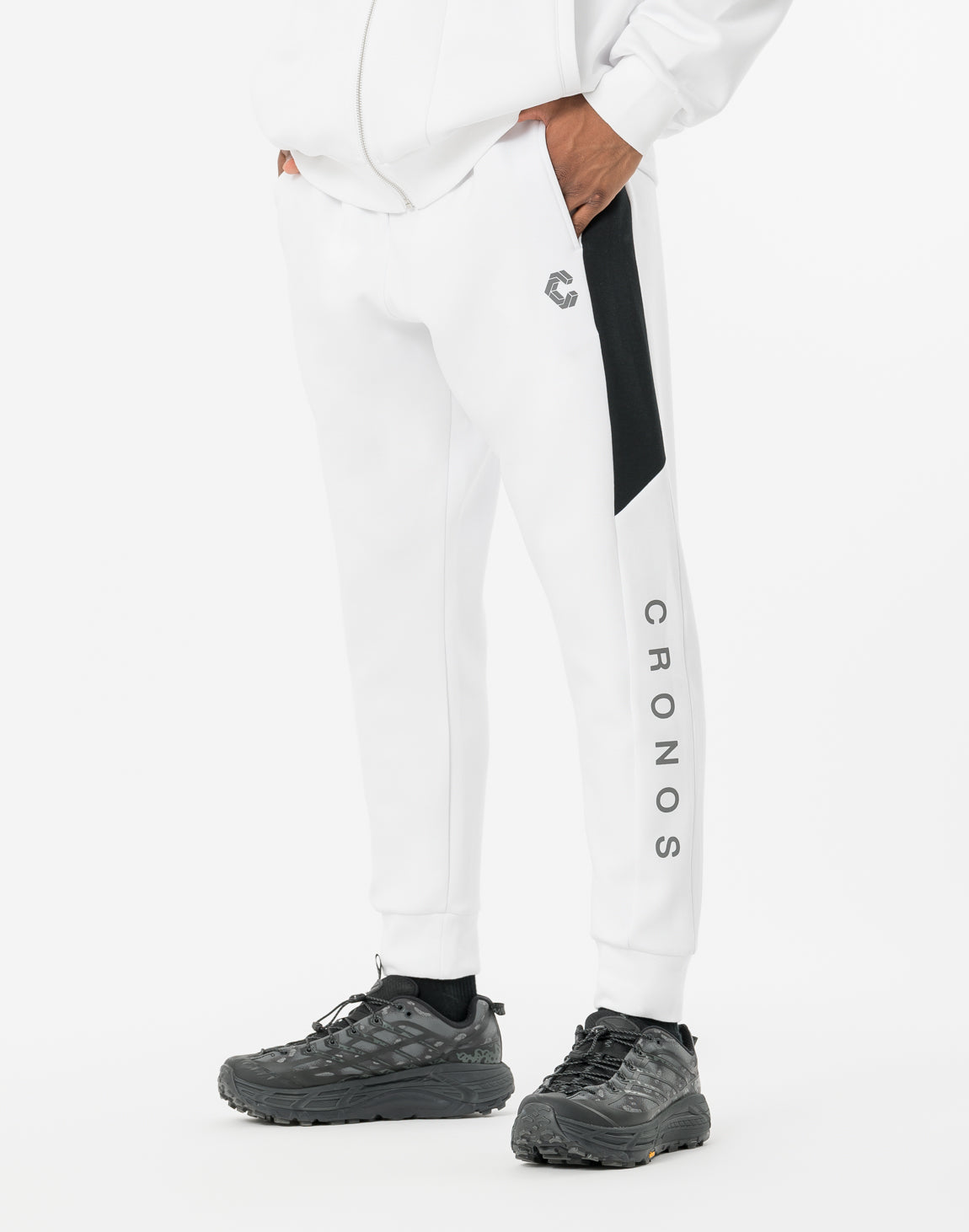 CRONOS ホワイト トレーニングパンツ L CRONOS GEOMETRIC LINE SKINNY PANTS【WHITE】