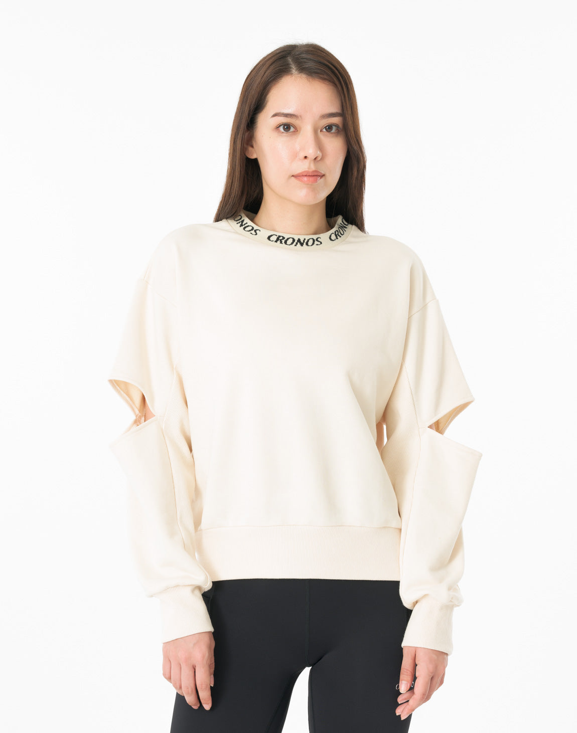 クロノス WOMEN CUT OUT SWEAT スウェット トレーナー ロゴ CRONOS WOMEN CUT OUT SWEAT【BLACK】