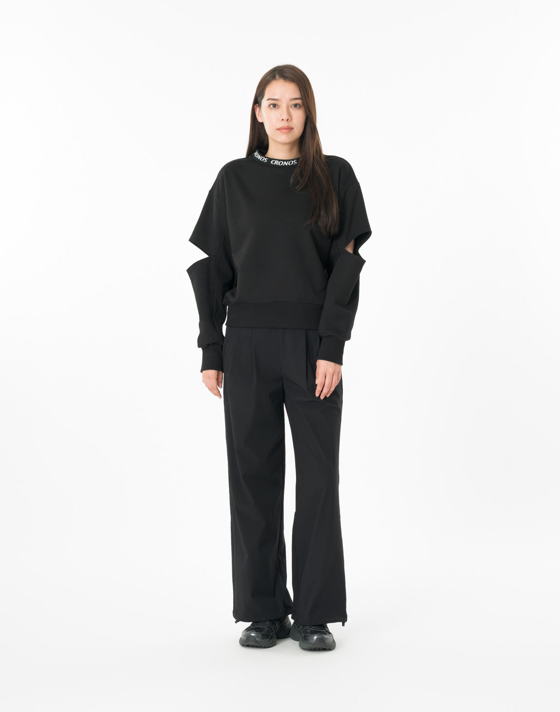 CRONOS WOMEN CUT OUT SWEAT【BLACK】