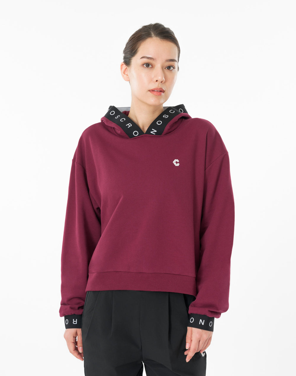 CRONOS WOMEN LOGO JACQUARD HOODIE【BORDEAUX】