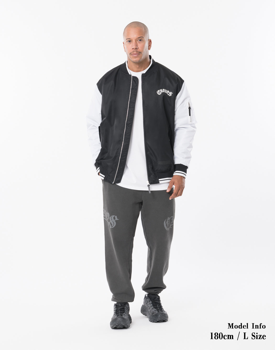 【美品】クロノス cronos MA-1 ジャケット　ブルゾン ホワイト CRONOS BLACKLETTER MA-1 JACKET【BLACK×WHITE】