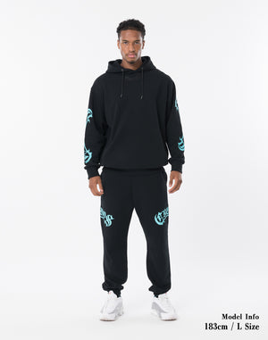 CRONOS BLACKLETTER HOODIE [BLACK×BLUE]