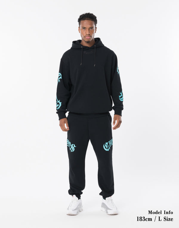 CRONOS BLACKLETTER HOODIE [BLACK×BLUE]