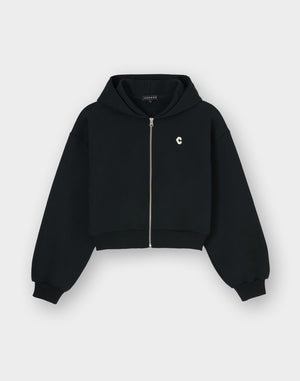 CRONOS WOMEN Neutral Tone Heavyweight Zip Hoodie【BLACK】