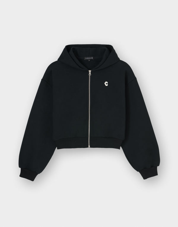 CRONOS WOMEN Neutral Tone Heavyweight Zip Hoodie【BLACK】