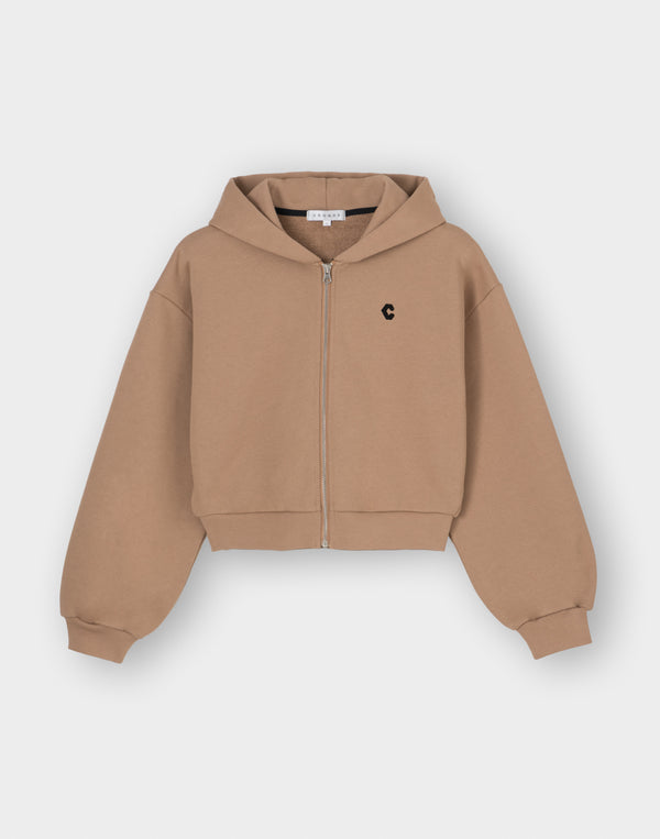 CRONOS WOMEN Neutral Tone Heavyweight Zip Hoodie【BEIGE】