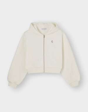 CRONOS WOMEN Neutral Tone Heavyweight Zip Hoodie【WHITE】