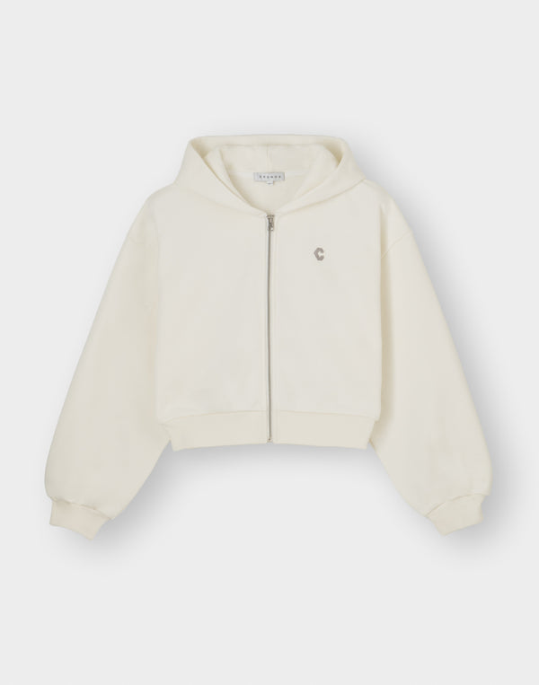 CRONOS WOMEN Neutral Tone Heavyweight Zip Hoodie【WHITE】